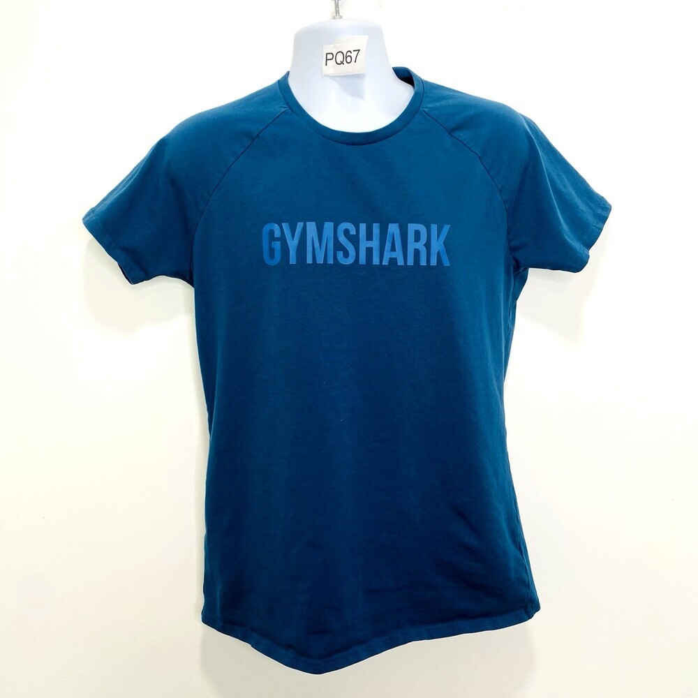 Men’s XL Gymshark Raglan Sleeve Cotton Blend Spell Out Gym Shirt Blue Activewear